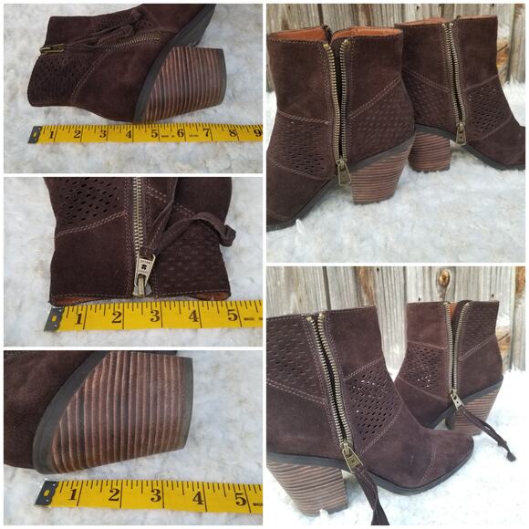 Brown Ankle Boots Suede Perforated Leather Booties Lucky Brand Ramses Size 7.5 - Picture 8 of 12